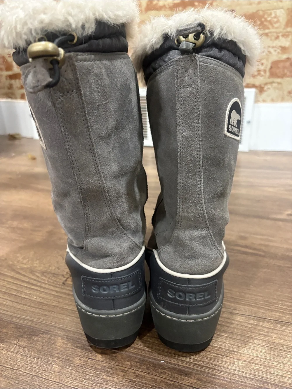 Sorel Grey Women's Tall Lace-Up Winter Boots with Faux Fur Collar